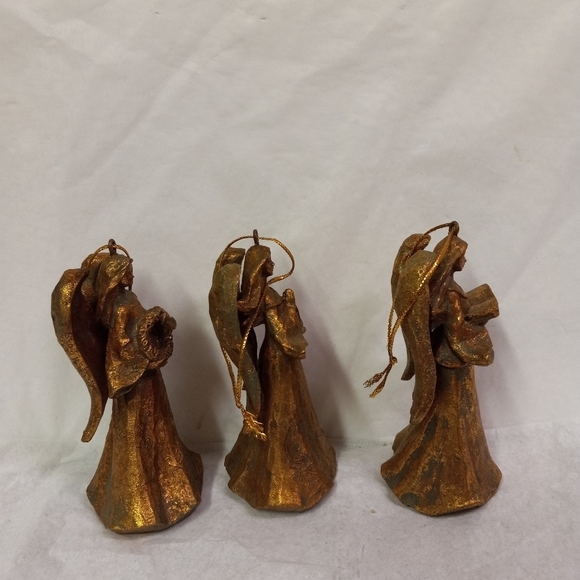 SET 3 Angel Cherubs Gold Glittered Ornaments Caroling 4" Free Standing - Picture 7 of 10